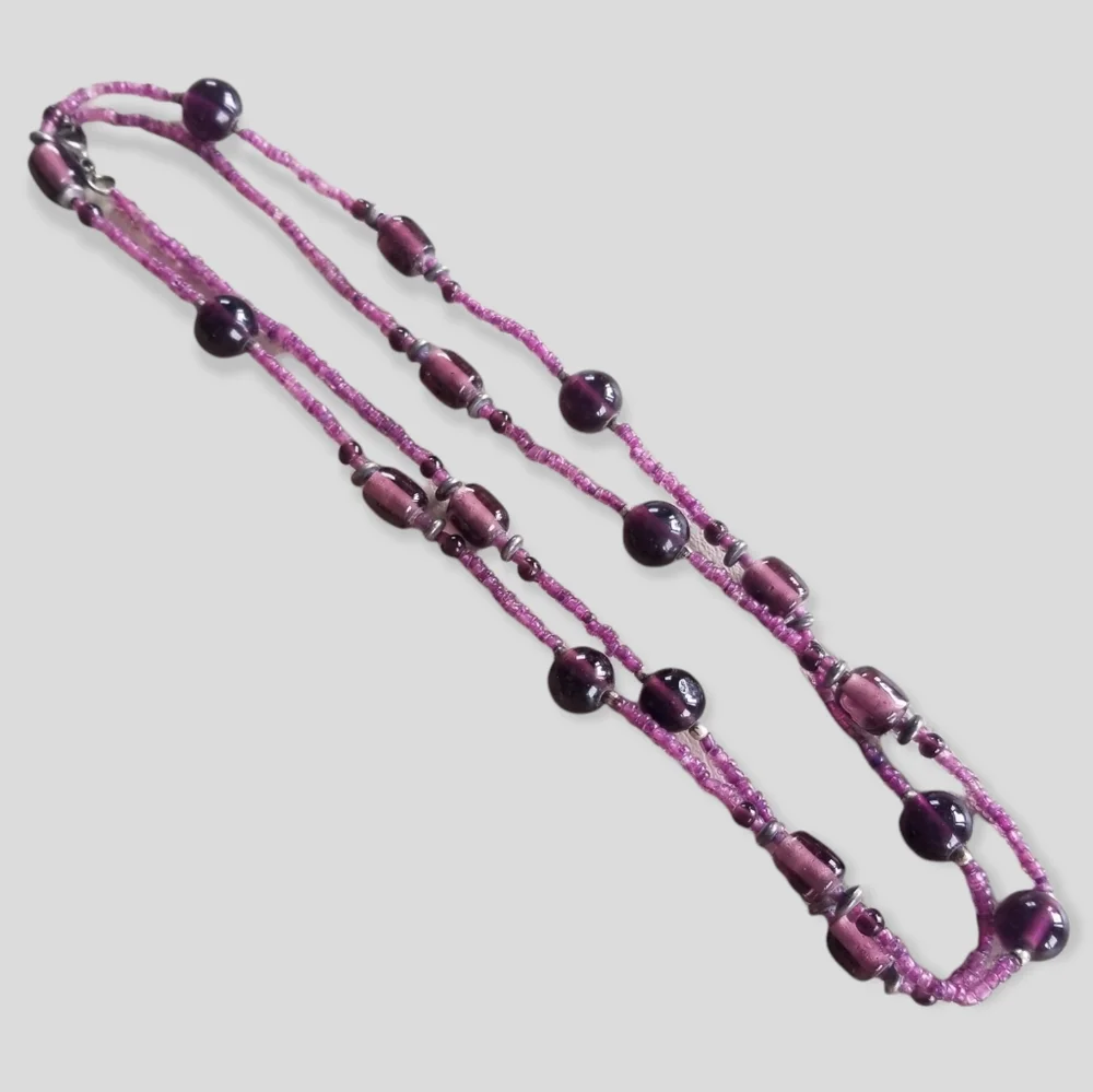 Vintage 1970s Amethyst Glass Bead Necklace - Picture 8 of 8